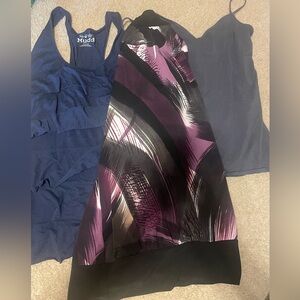 Mudd tiered tank, vanity Purple and Black Patterned Halter Top and Old Navy tank